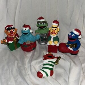 Vintage Lot of 6 Sesame Street Tree Trim Christmas Ornament Jim Henson F1